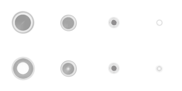 Die zwei Arten von MV-Kugeln im Übergang von einem entspannten (links) zu einem konzentrierten (rechts) Zustand.